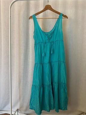 Vintage Silk Turquoise Tiered Midi Dress